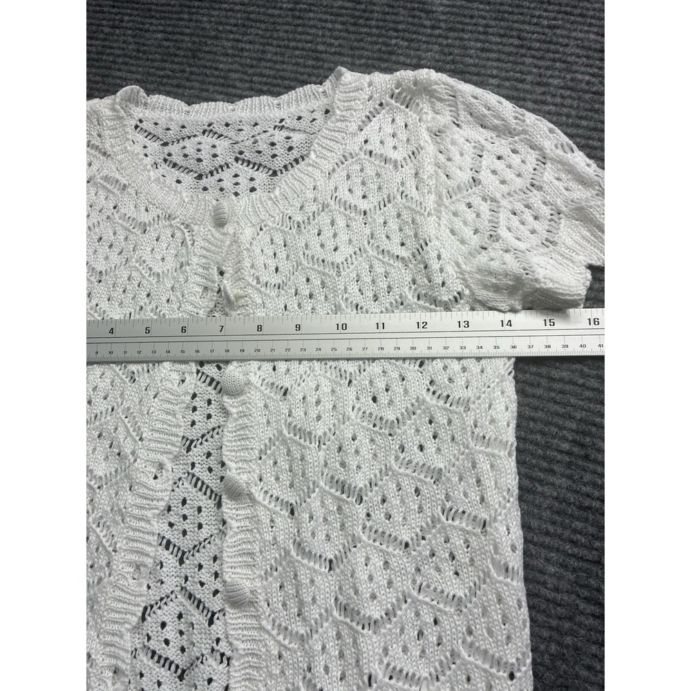 Women's Crochet 2 PC Beach Swim Coverup Set Short Sleeve & Shorts Sexy White XS - Picture 6 of 13